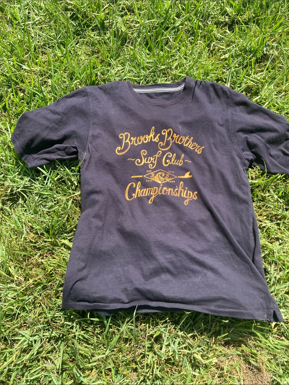 Brooks Brothers Black Tee with Gold Surf Club Graphic